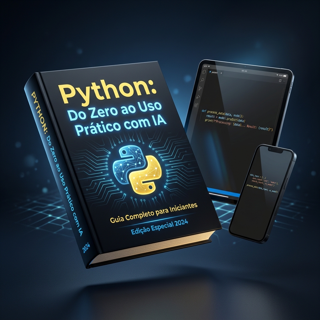 Mockup 3D do E-book Python do Zero ao Uso Prático com IA
